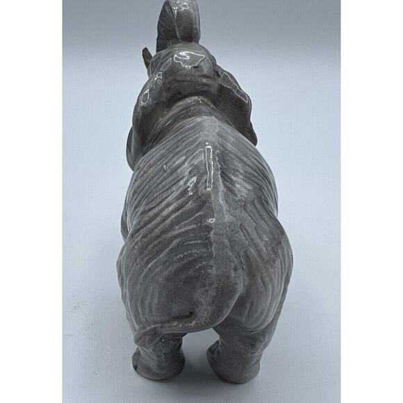 Figurines Elephant Gray Walking Porcelain Glossy Trunk Up Good Luck - Picture 2 of 4
